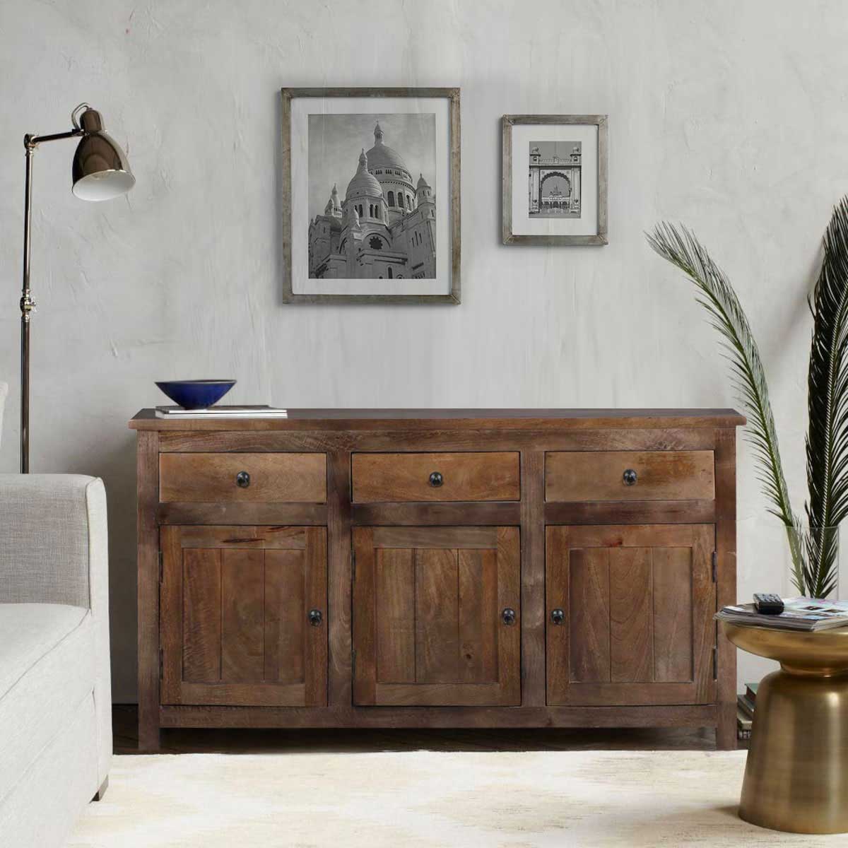 Willshire Rustic Solid Wood 3 Drawer Large Sideboard Cabinet