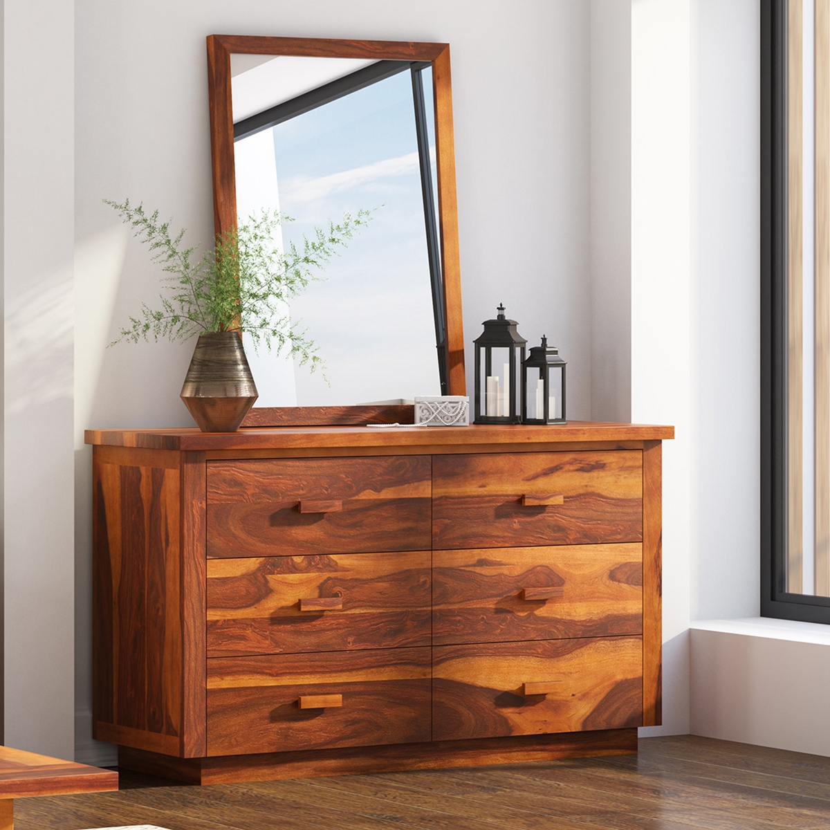 Delaware Rustic Solid Wood Bedroom 6 Drawer Double Dresser