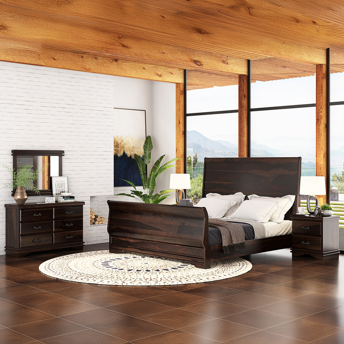 Hartsville Sleigh Back Solid Wood 4 Piece Bedroom Set