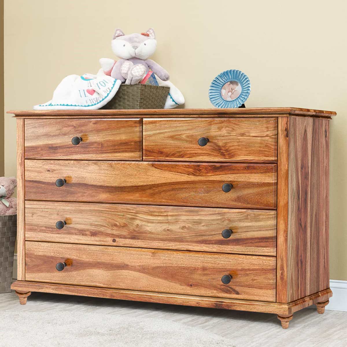 Livingston Rustic Solid Wood Bedroom Dresser With 5 Drawers