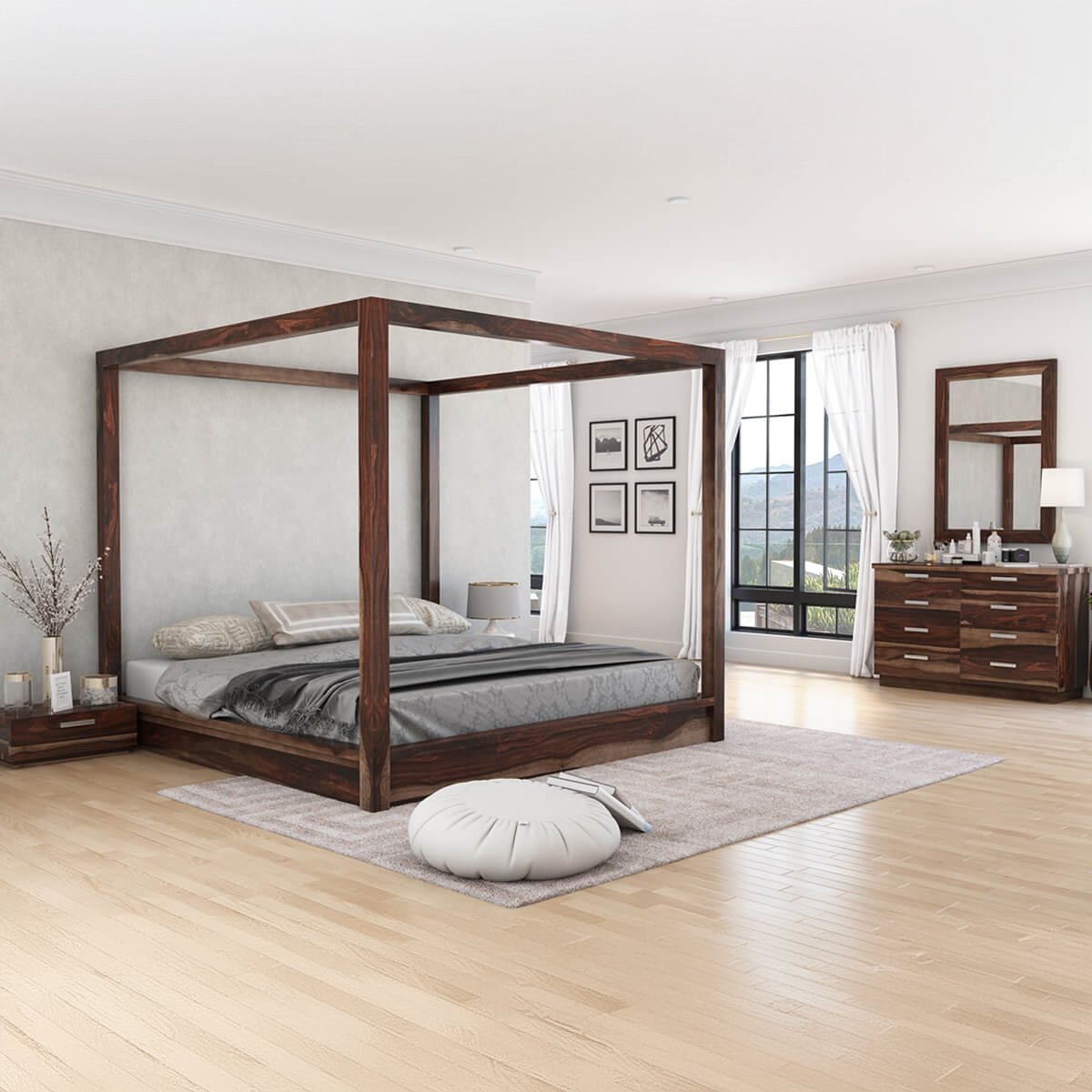 Hampshire Rustic Solid Wood 4 Pc Bedroom Furniture Set