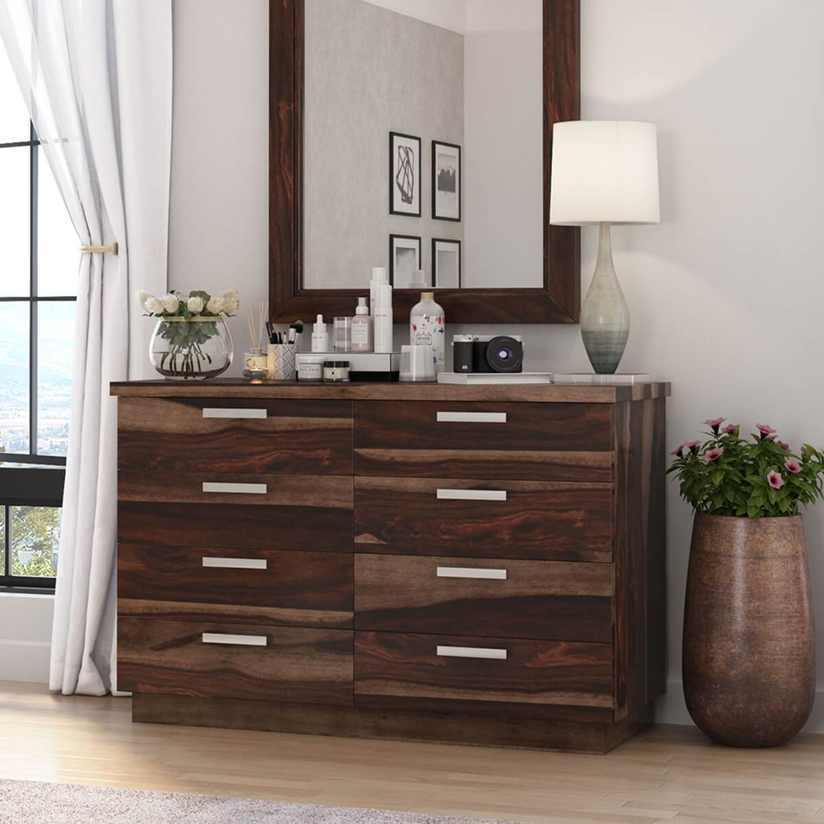 Hampshire Rustic Solid Wood Modern Bedroom Dresser With 8 Drawers