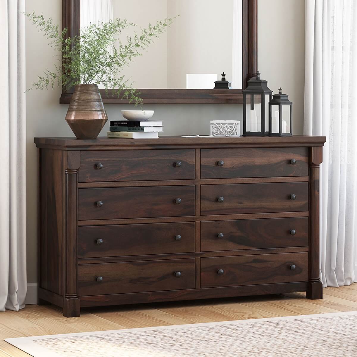Pioneer Transitional Solid Wood 8 Drawer Bedroom Double Dresser