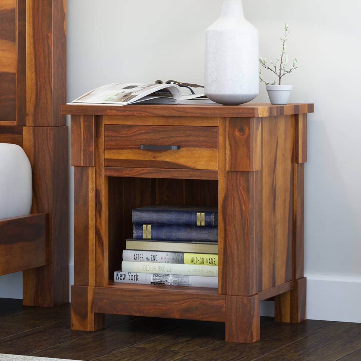 Modern Farmhouse Solid Wood 1 Drawer Nightstand