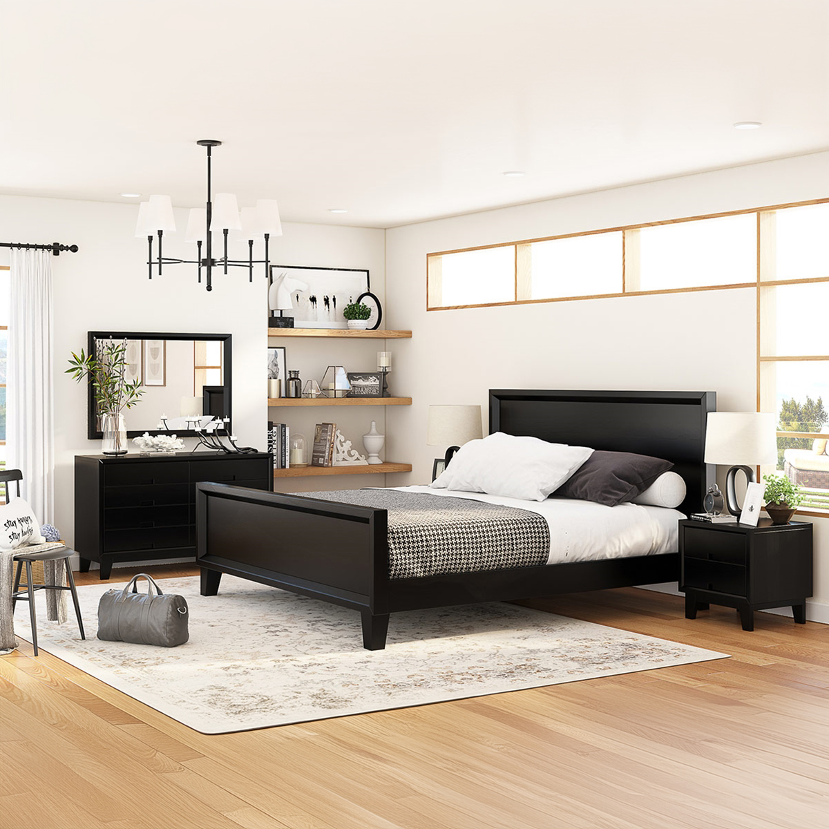 Modern Simplicity Mocha Solid Wood 4 Piece Black Bedroom Set