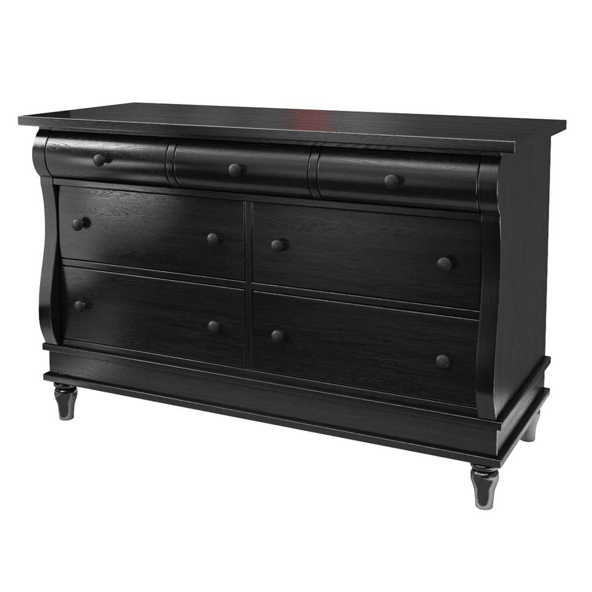 Midnight Empire Solid Wood Black Bedroom Dresser With 7 Drawers