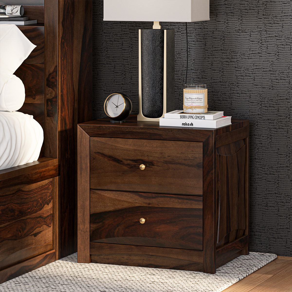 Modern Pioneer Solid Wood 2 Drawer Nightstand