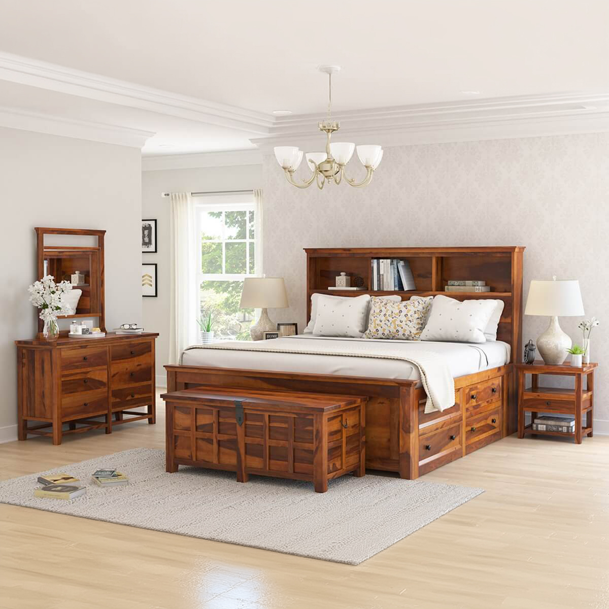 Mission Modern Solid Wood 6 Piece Storage Bedroom Set