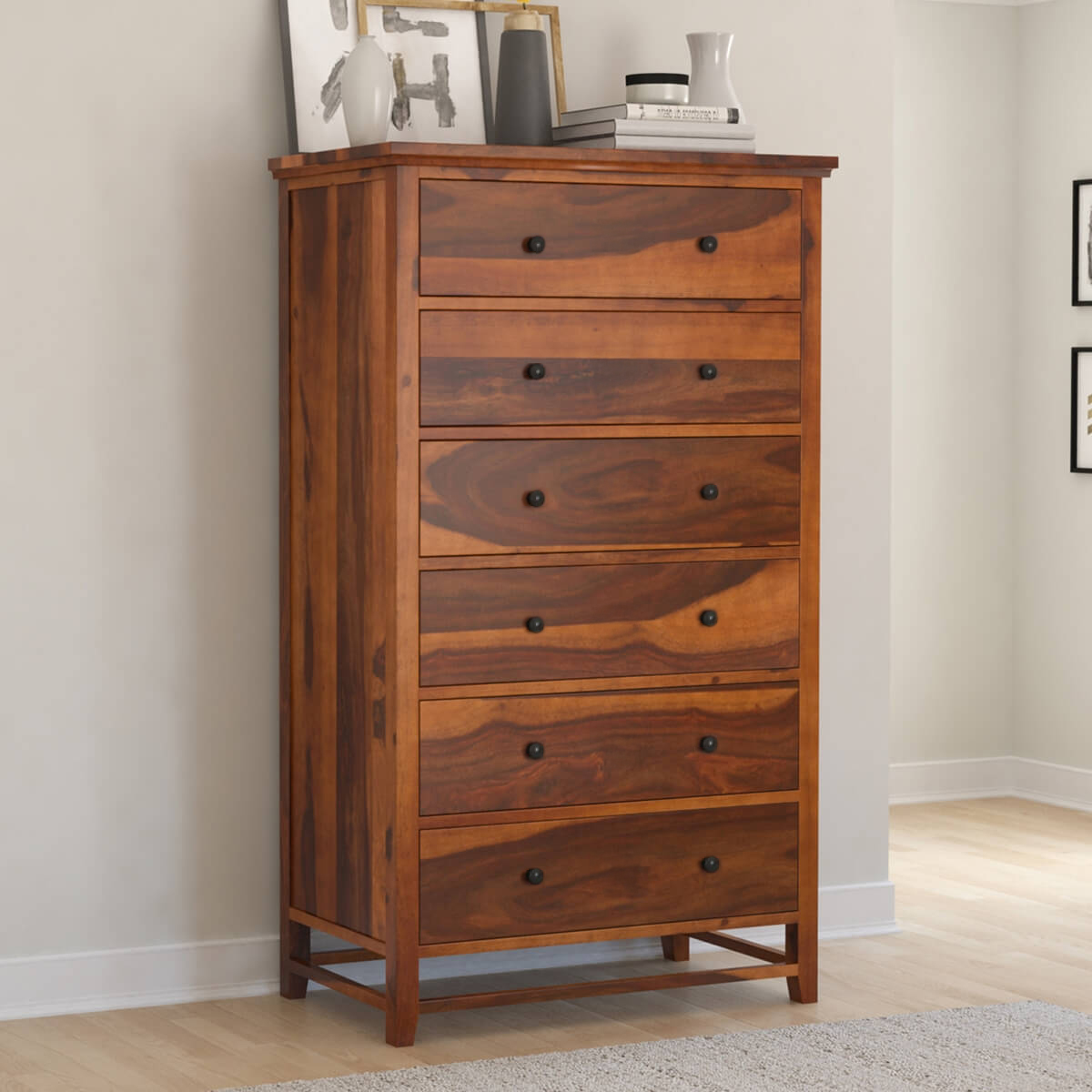 Mission Modern Solid Wood 6 Drawer Bedroom Tall Dresser