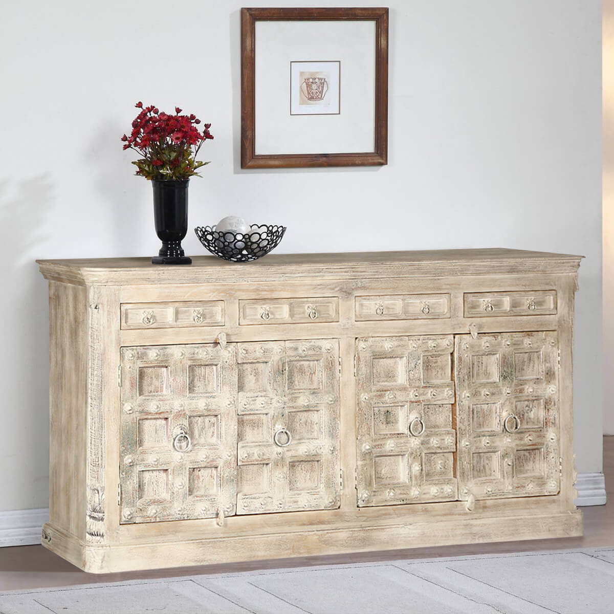 Pomeroy Rustic Solid Wood 4 Drawer Large Sideboard Cabinet