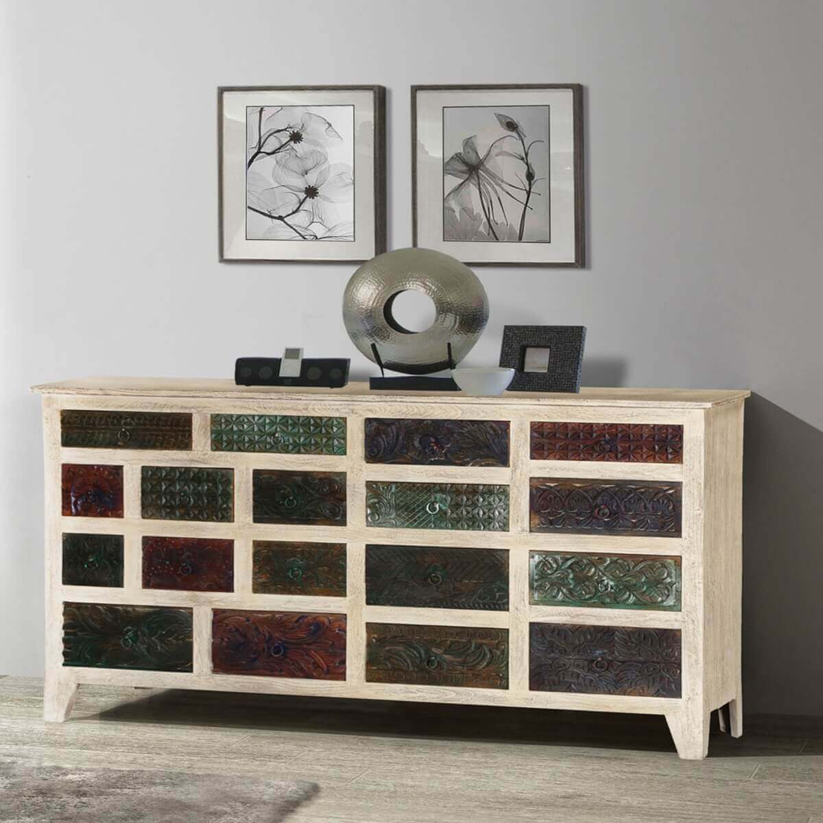 Impressionist Brick Wall Mango & Reclaimed Wood 18 Drawer Chest