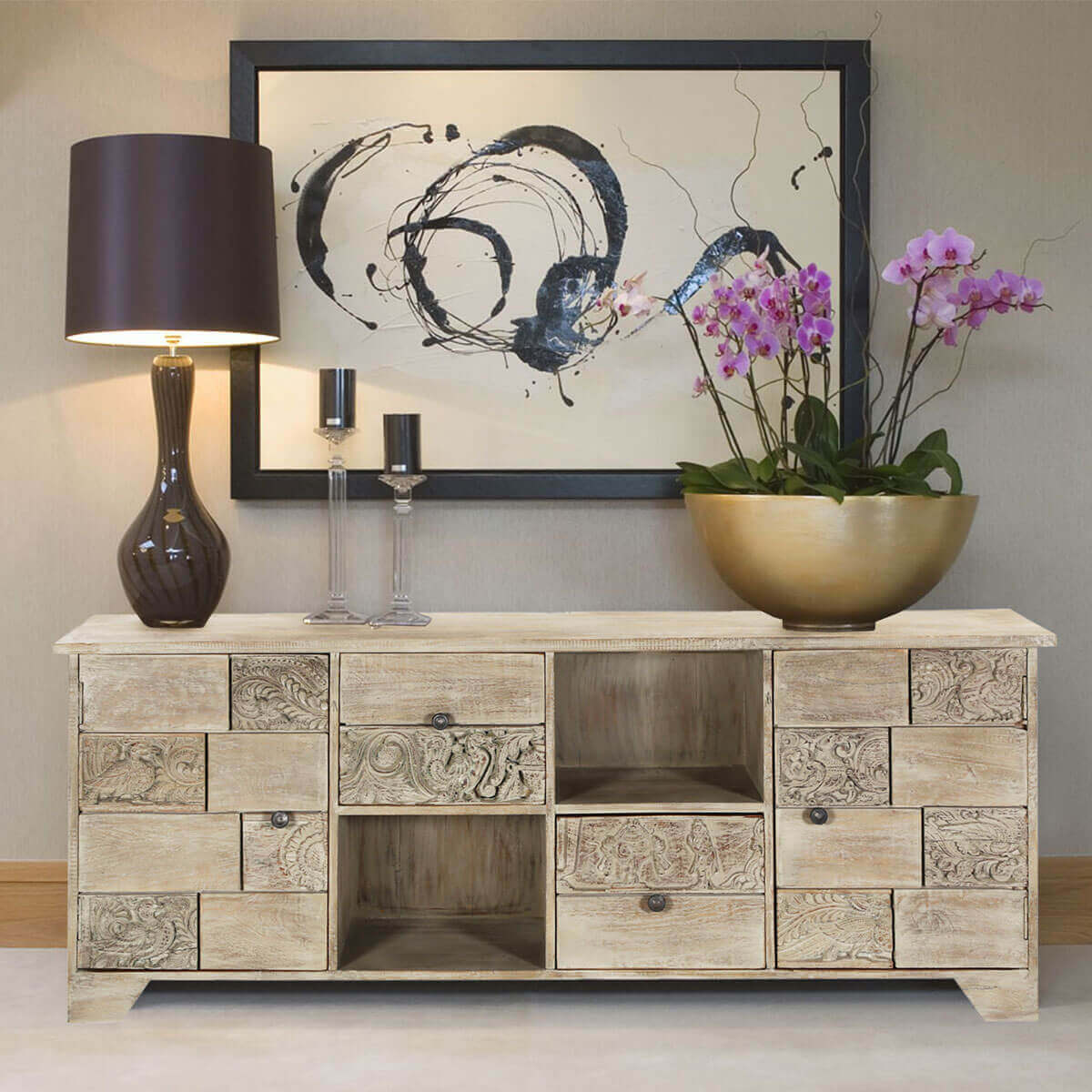 Reclaimed Wood Media Console with 2-Door & 2-Drawers