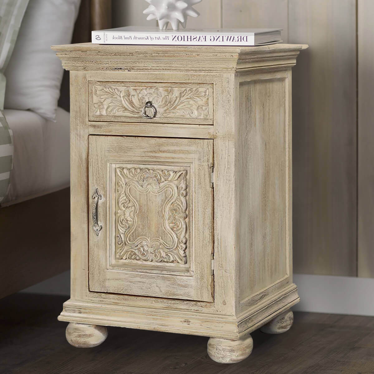 Corbeil Rustic Reclaimed Wood Single Door 1 Drawer Nightstand