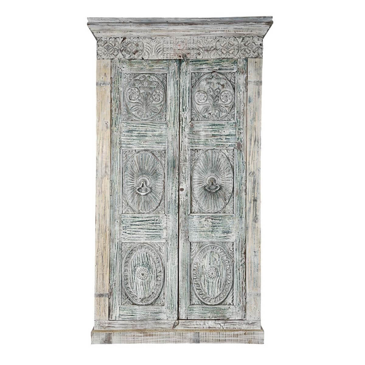 Palisade Handcarved Farmhouse Reclaimed Wood Large Armoire