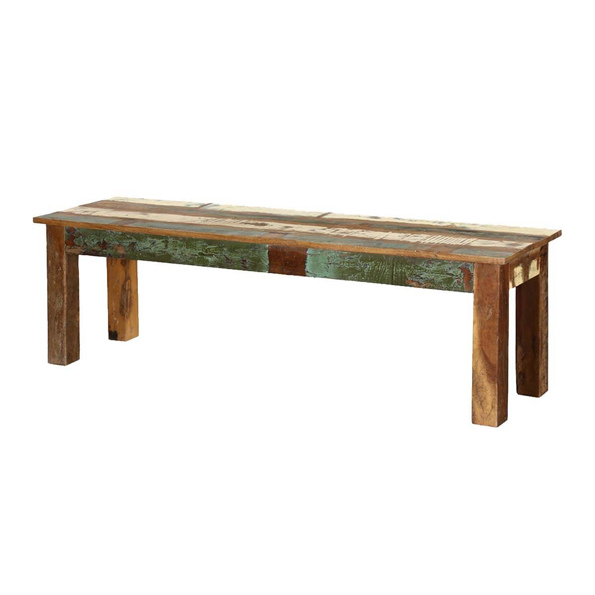 Rustic Rainbow Reclaimed Wood 58” Long Bench