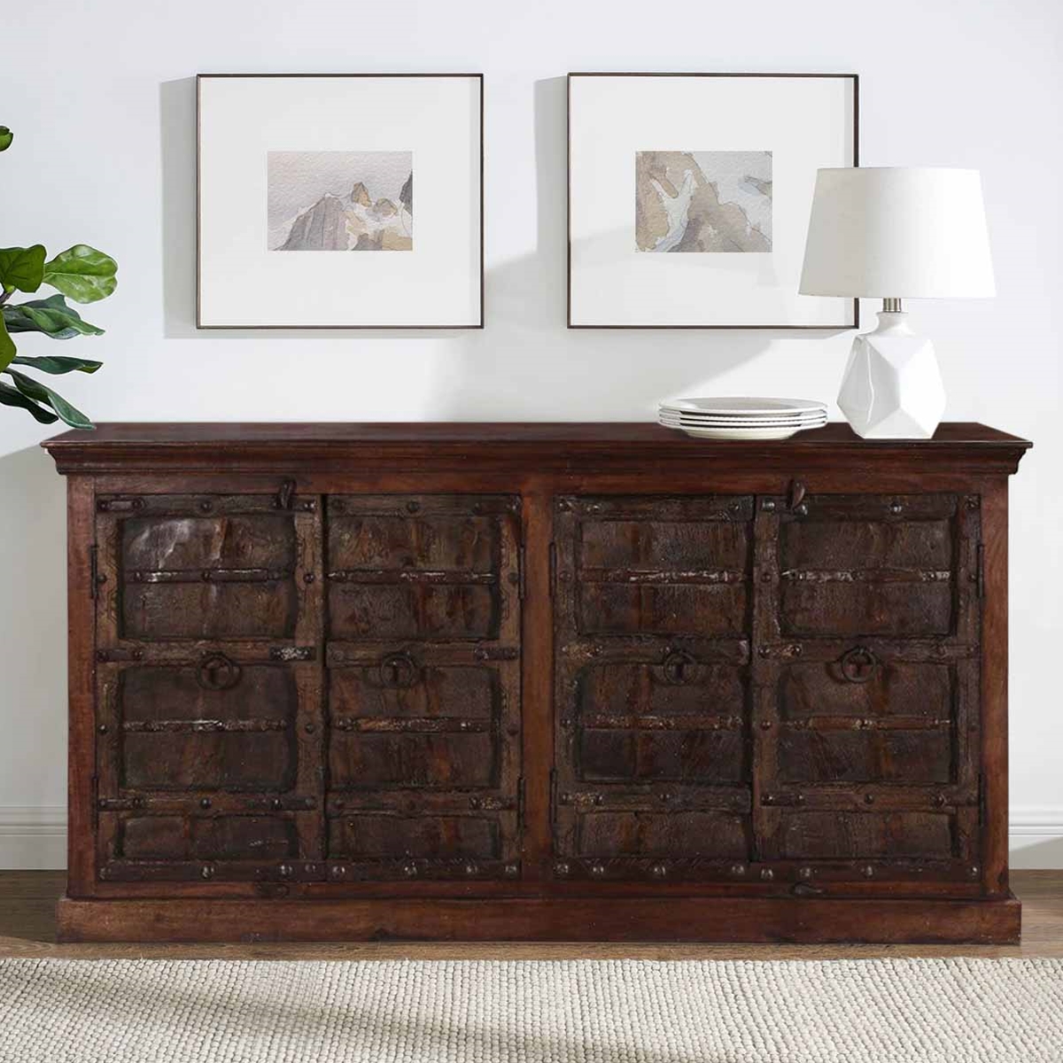 Antioch Handcrafted Gothic Gates Reclaimed Mango Wood Large Buffet