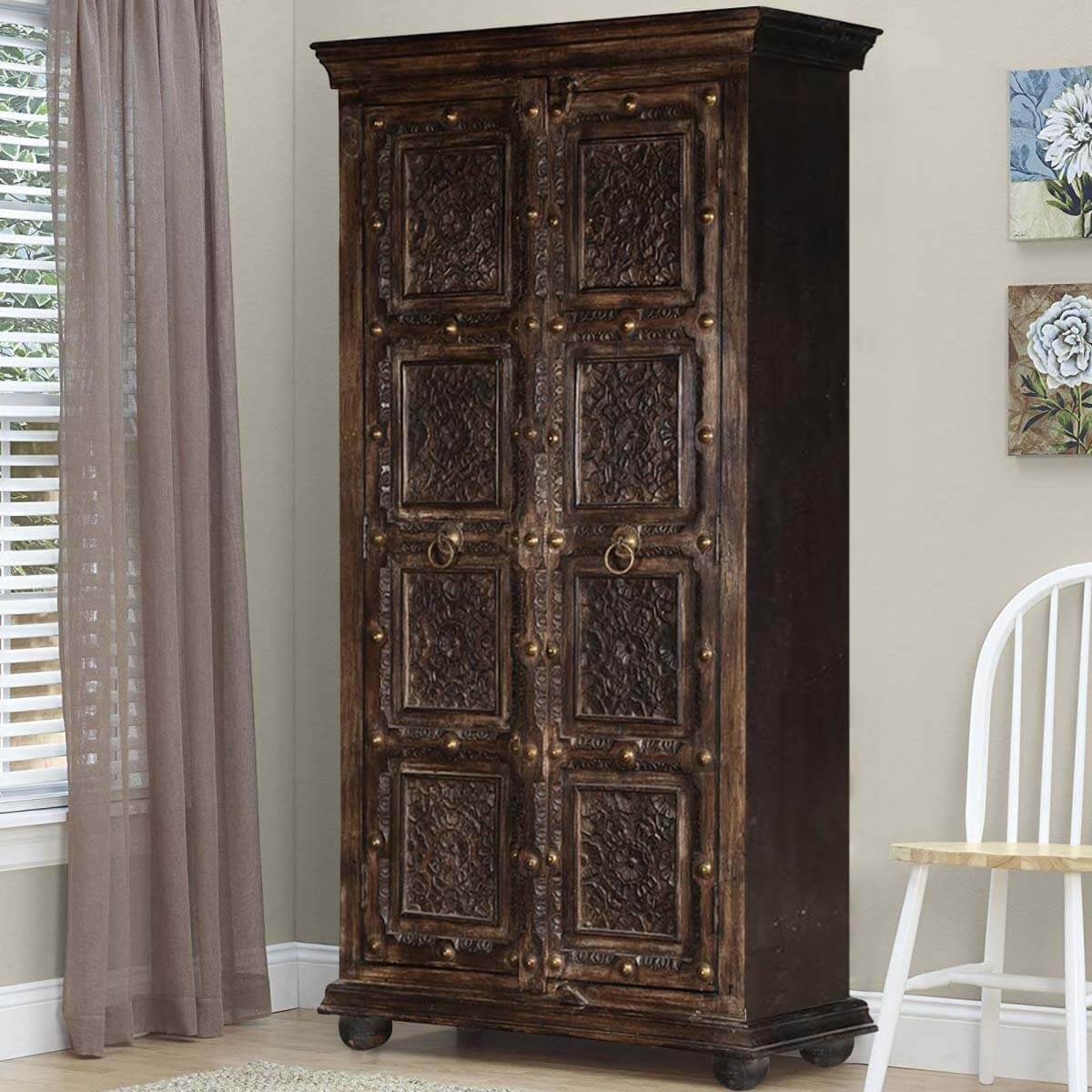 Chartres Gothic Traditional Solid Wood 4 Tier Armoire
