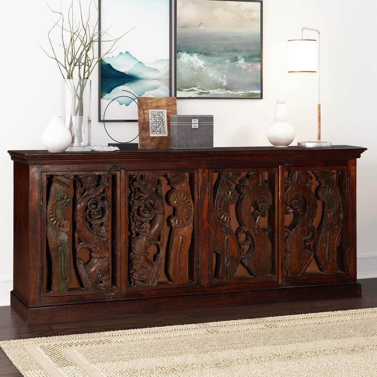 Artisan Carvings Solid Mango Wood Extra Large Sideboard Cabinet