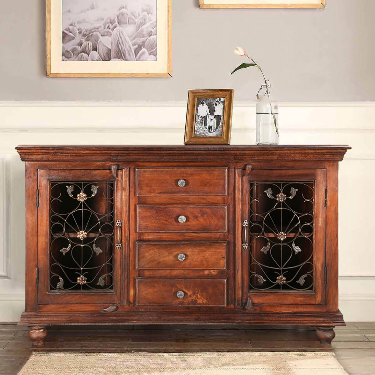 Anna Grapevine Solid Wood Dining Room Buffet Cabinet with Drawer
