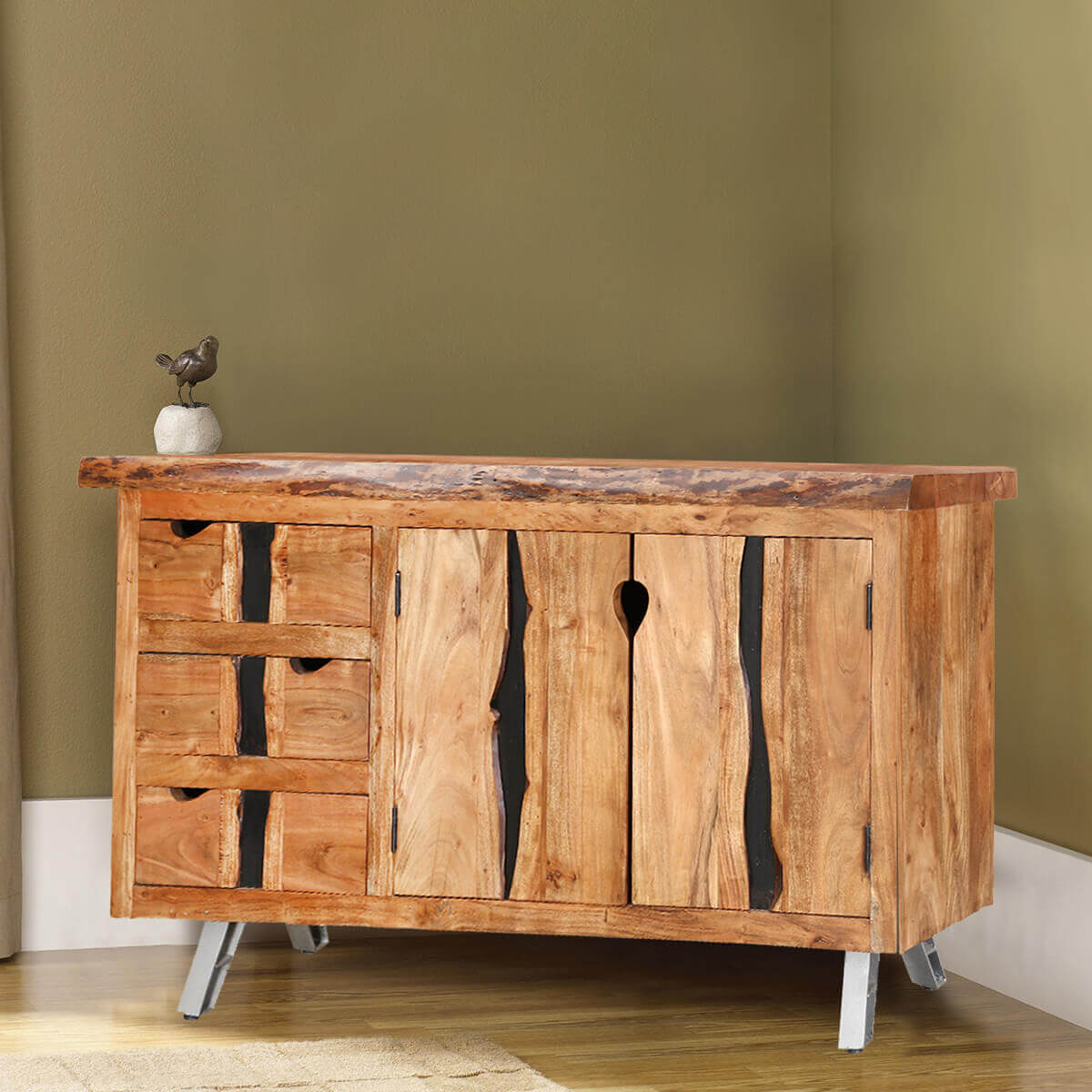 Saturn Acacia Wood Live Edge 3 Drawer Large Sideboard Cabinet