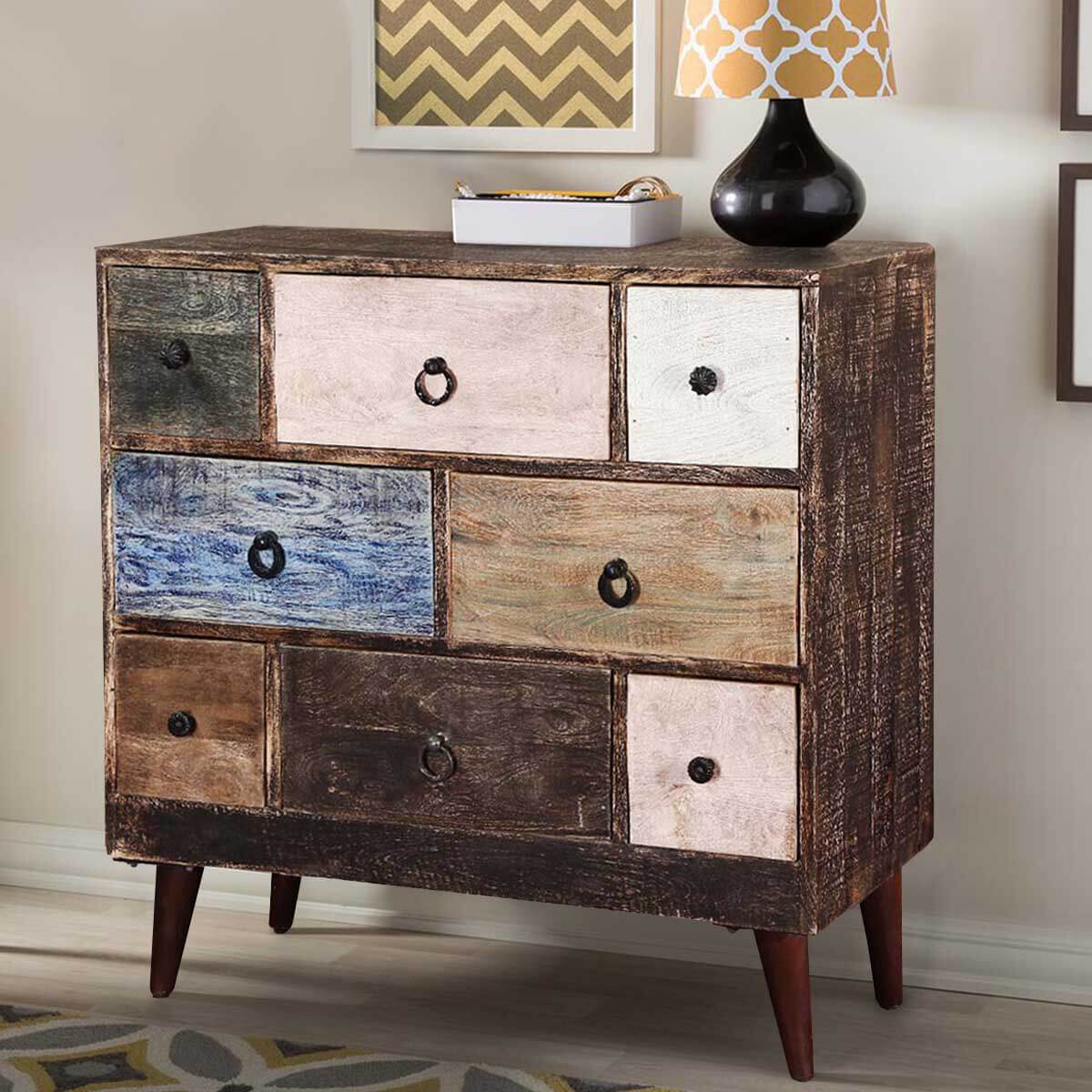 Rustic Colors Mango Wood Iron Standing 8 Drawer Accent Chest