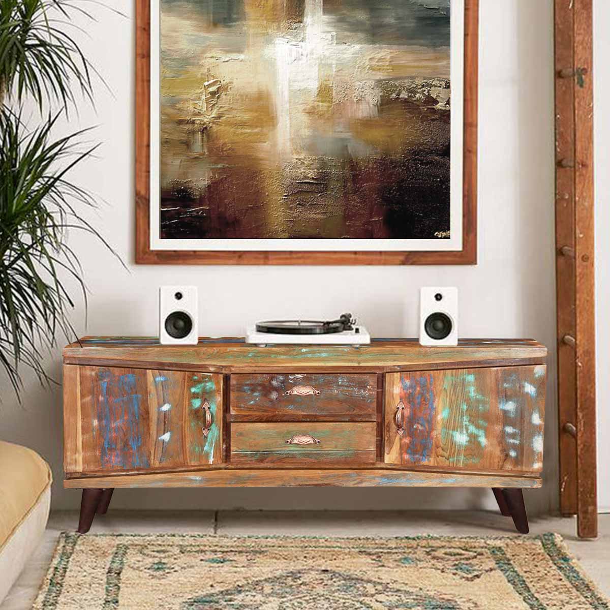 Modern Rustic Reclaimed Wood Accent Media Console Cabinet
