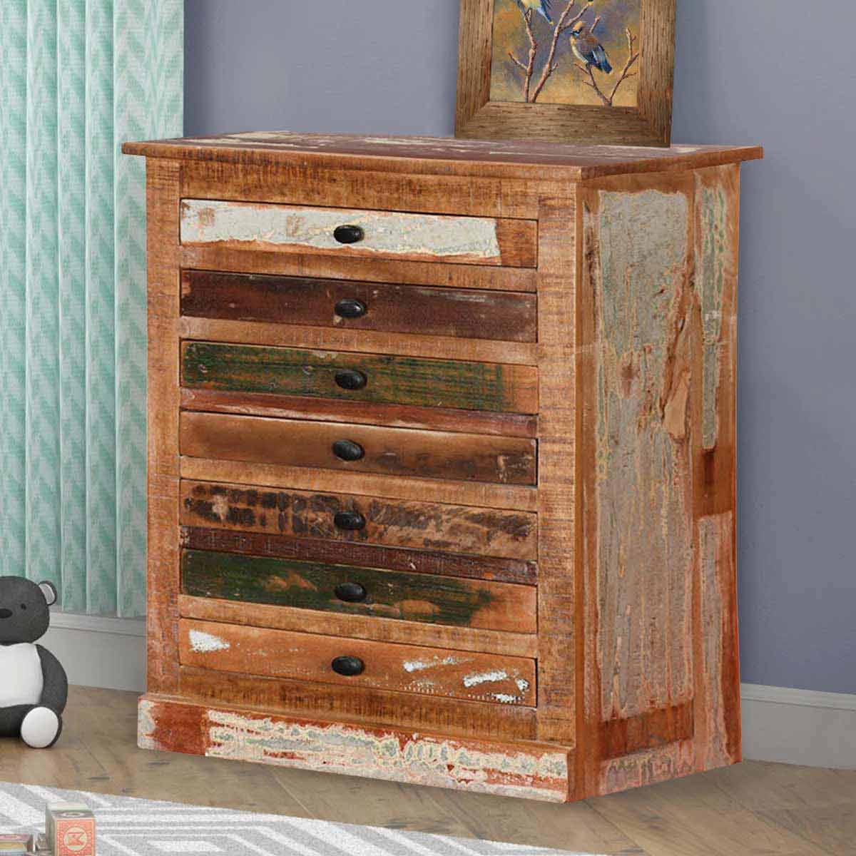 Modern Pioneer Reclaimed Wood 7 Drawer Accent Bachelor’s Chest