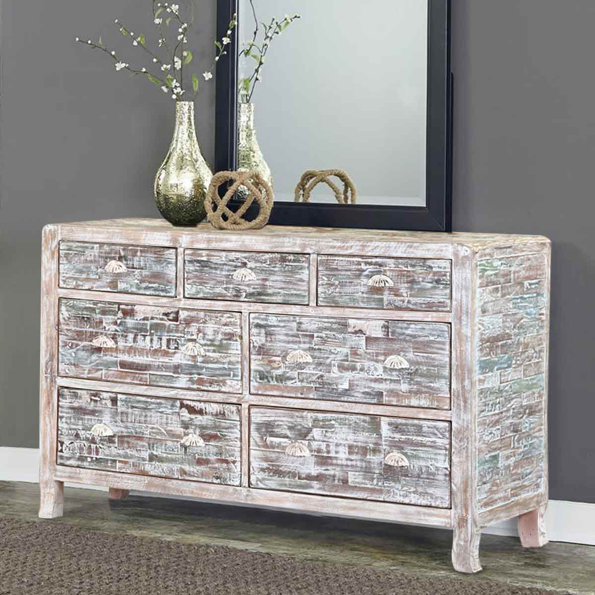 Rehoboth Distressed Finish Solid Wood 7 Drawer Horizontal Dresser