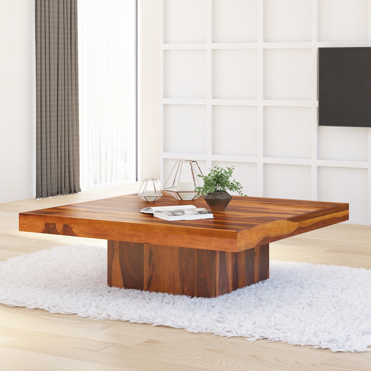 Brocton Rustic Solid Wood Large Square Pedestal Coffee Table