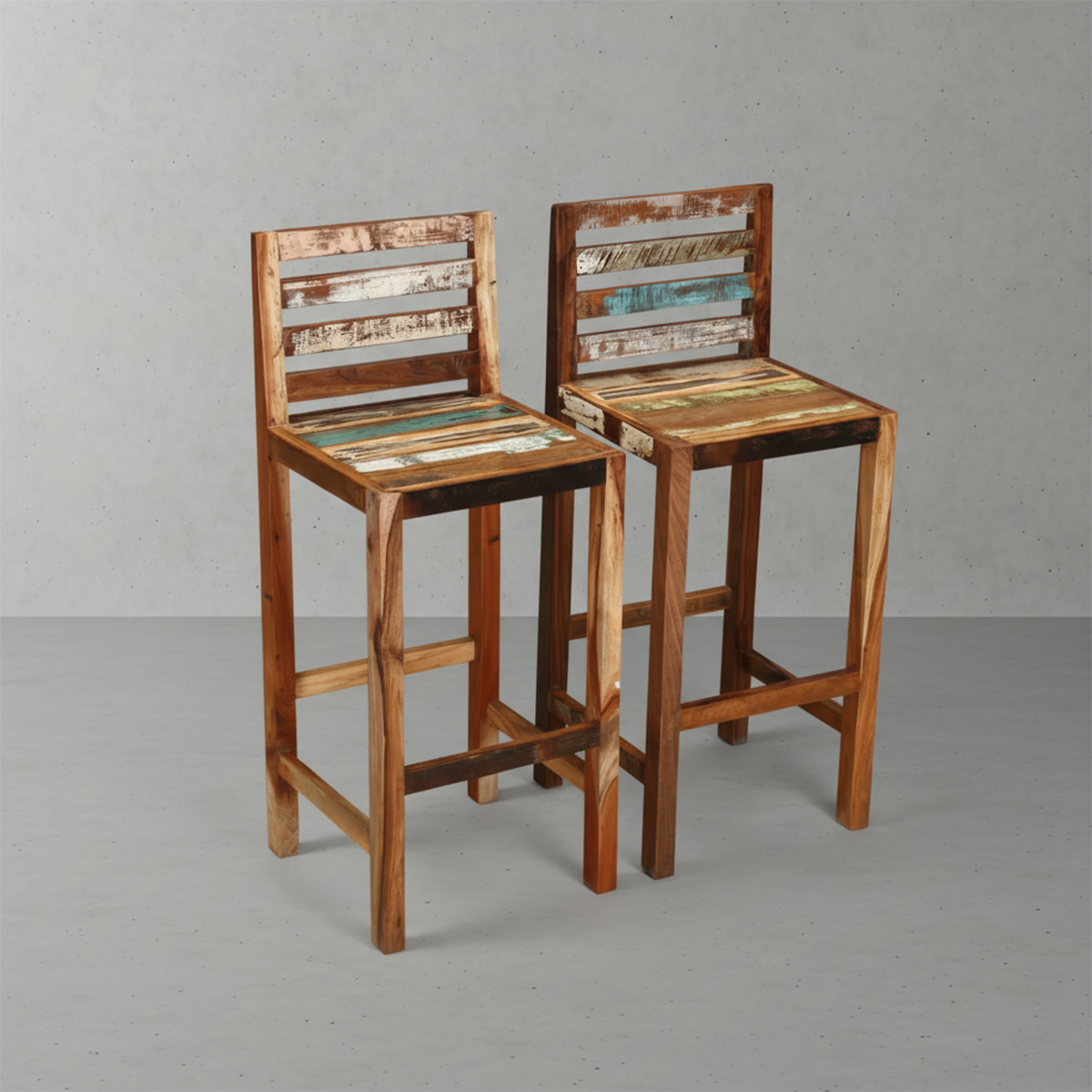Fortuna Reclaimed Wood Low Back Tall Bar Stool (Set of 2)