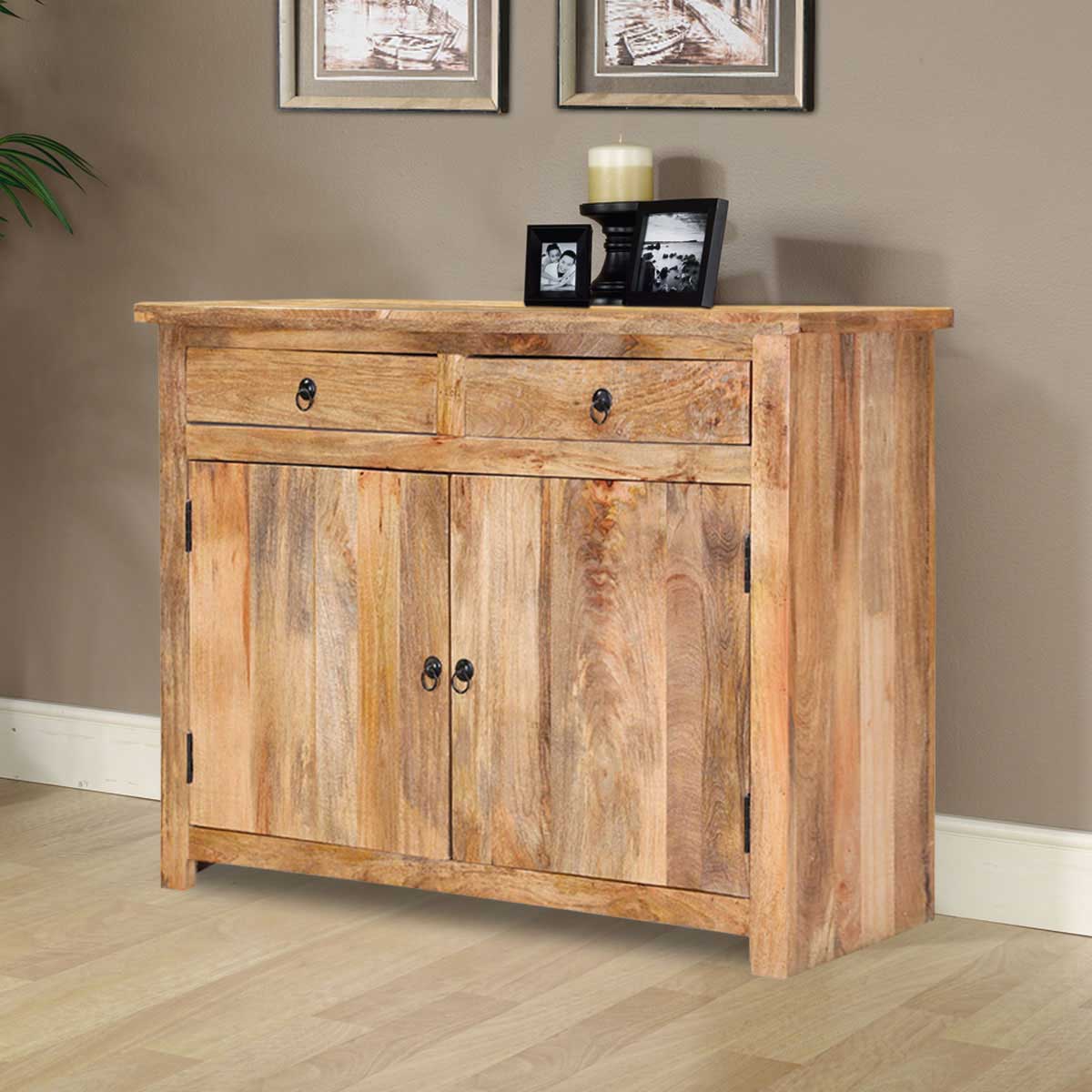 Waldo Rustic Mango Wood 2 Drawer Storage Buffet Cabinet