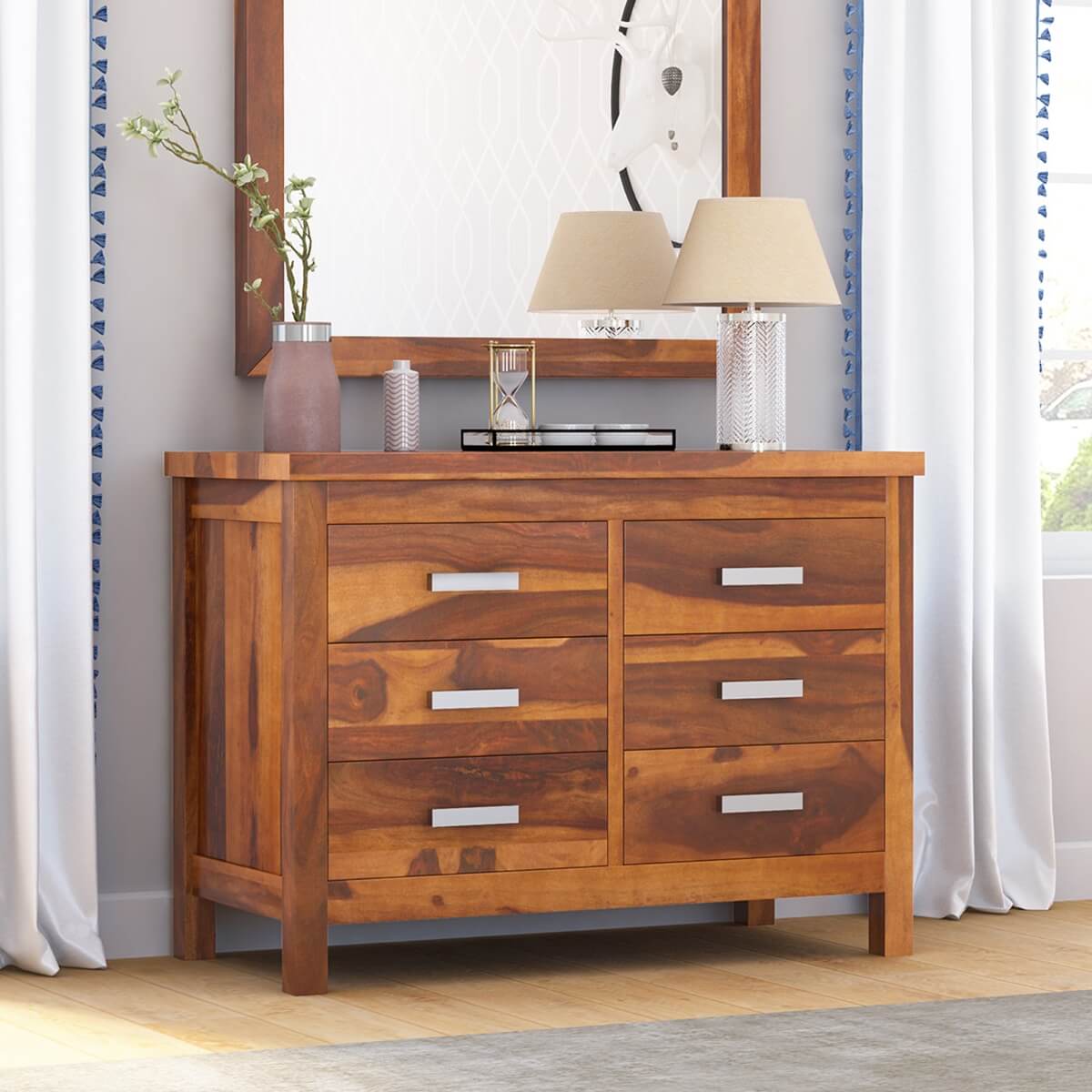 Flagstaff Mid Century Solid Wood 6 Drawer Bedroom Double Dresser