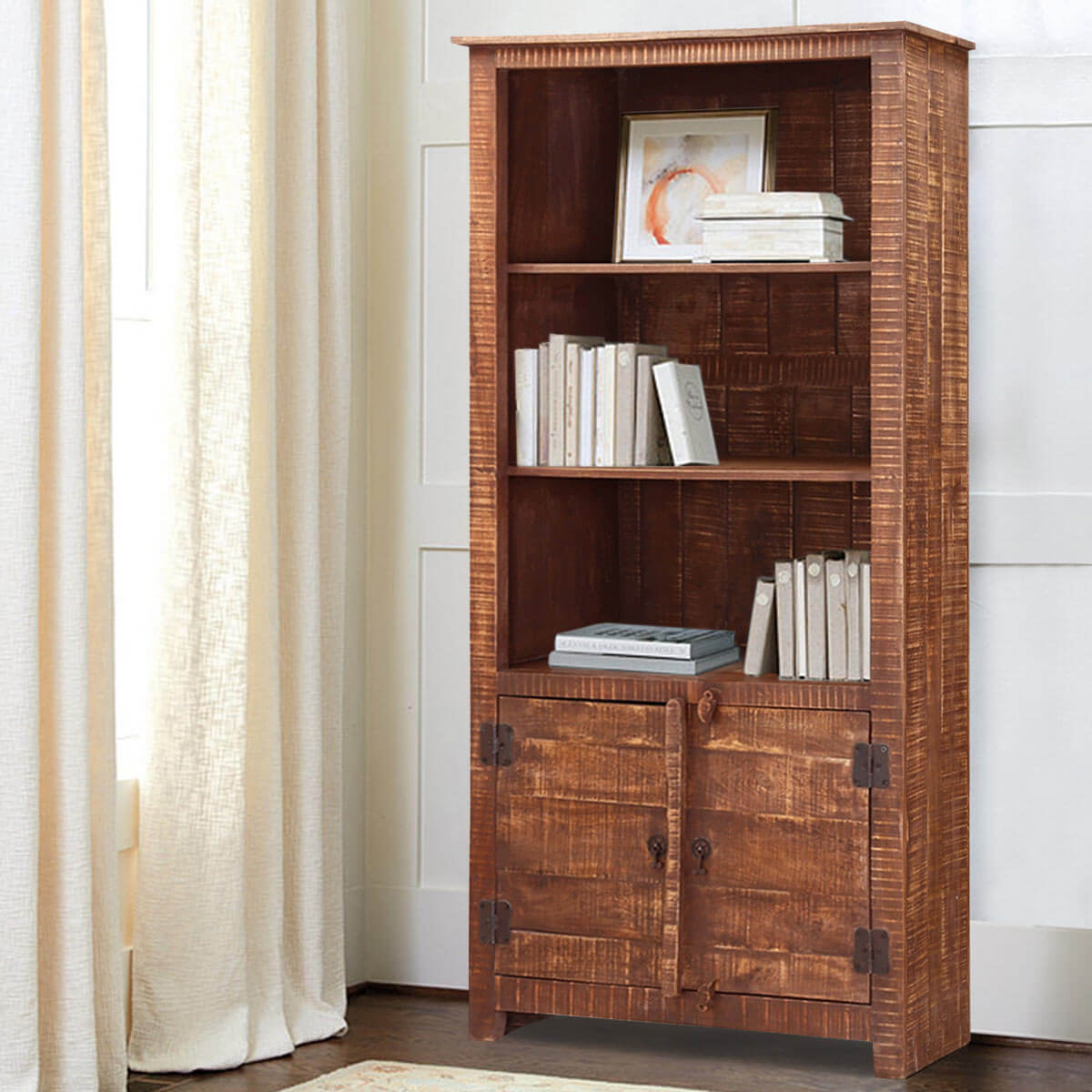 Morgantown Rustic Solid Wood Bookcase with Door