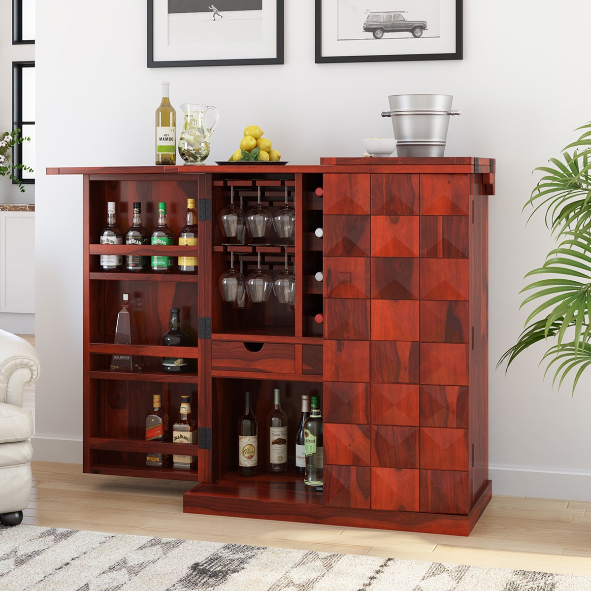 Richmond Solid Wood Expandable Bar Cabinet With Flip Top
