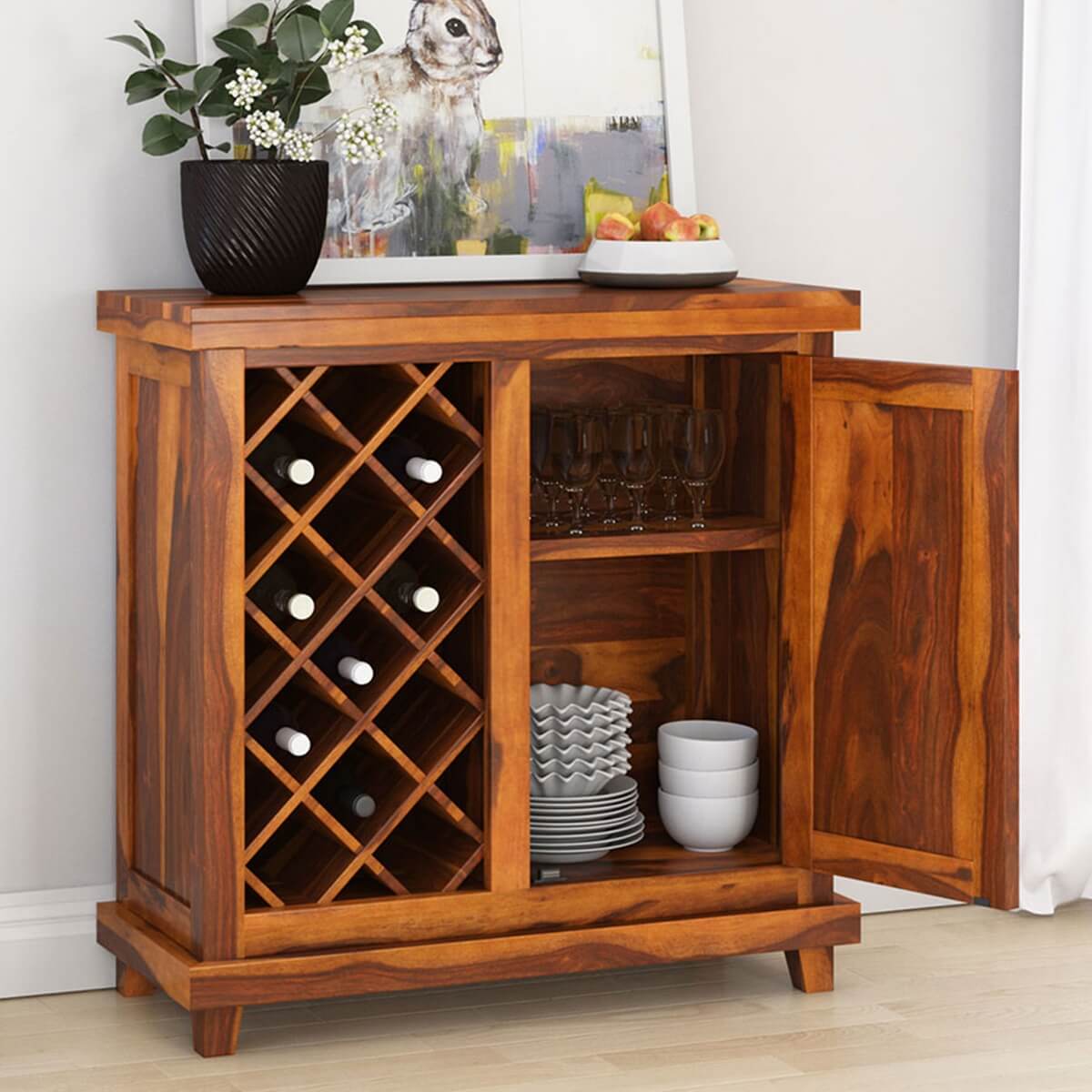 Virginia Rustic Solid Wood Small Wine Bar Cabinet