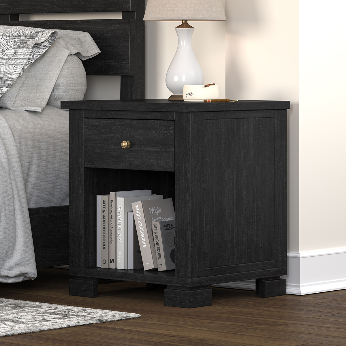 Athena Solid Wood 1 Drawer Nightstand
