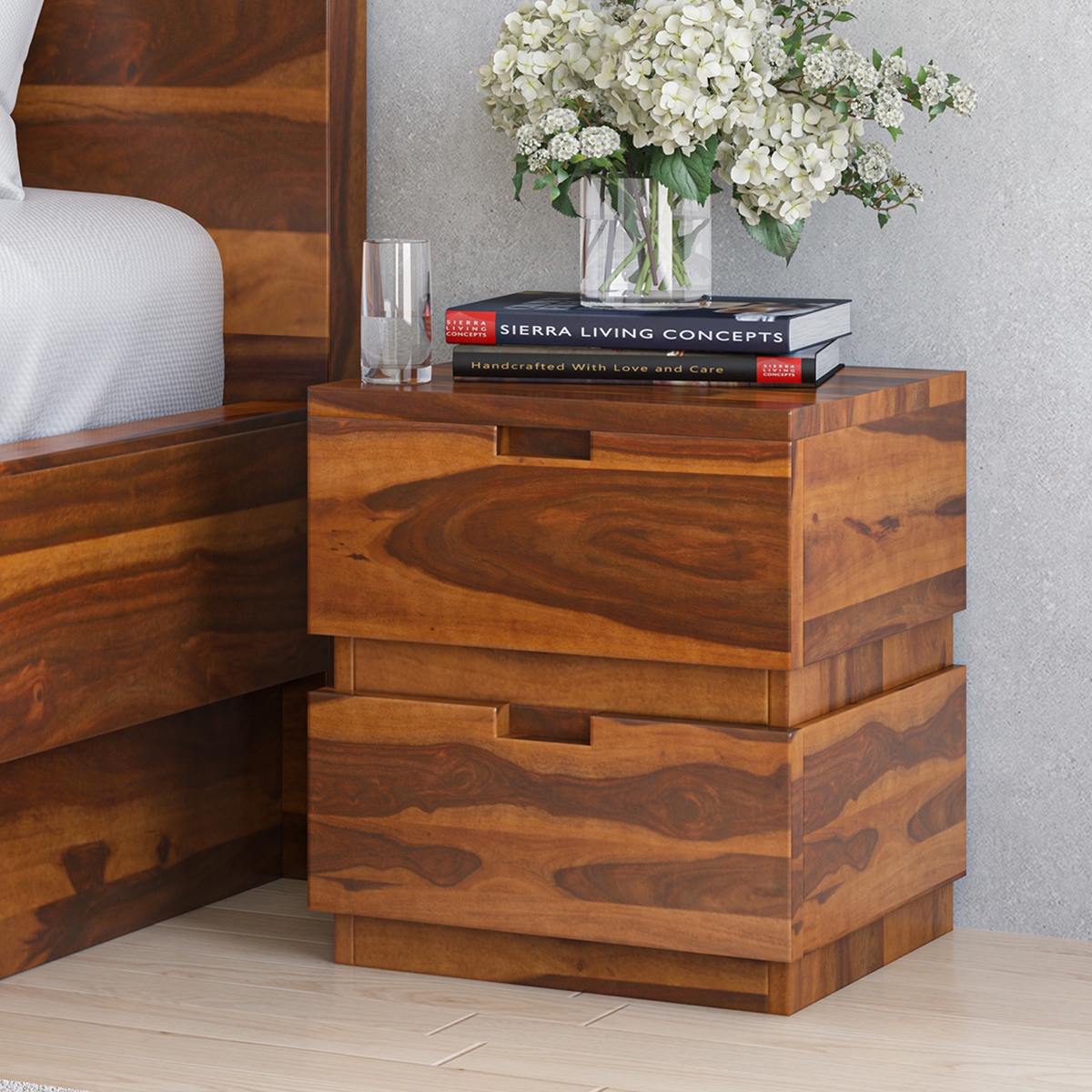 Modern Simplicity Box Style Solid Wood Nightstand with Drawers