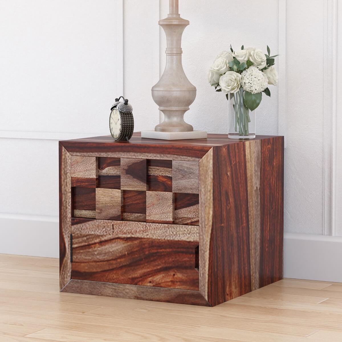 Walsenburg Checkered Solid Wood Flip Door Captains Bedside Nightstand