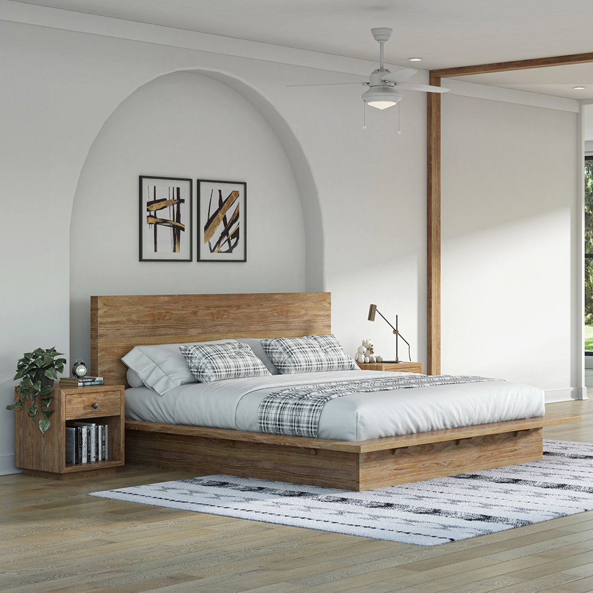 Britain Low Height Farmhouse Teak Wood Platform Bed Frame With Headboard