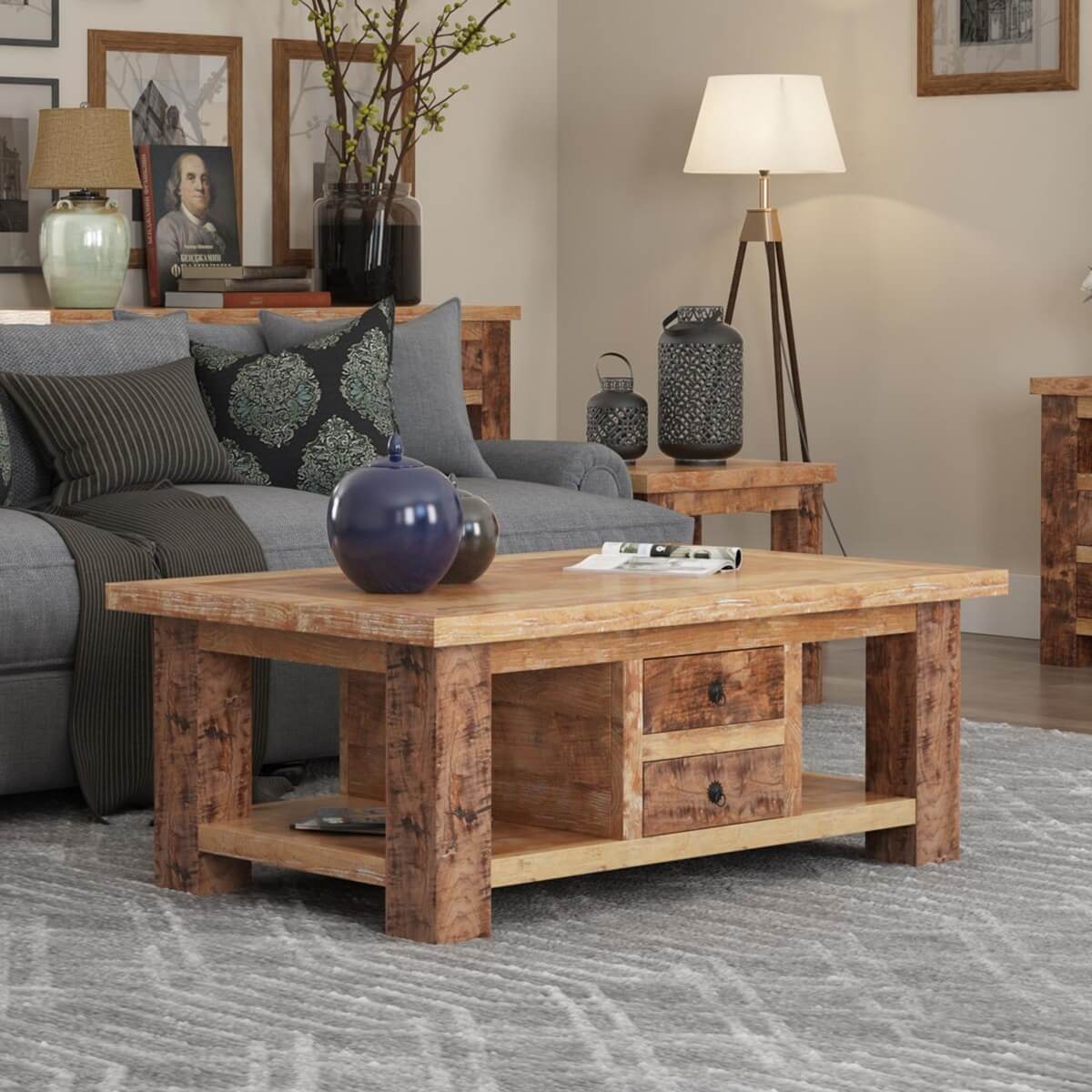 Britain Handcrafted Rustic Teak Wood Coffee Table