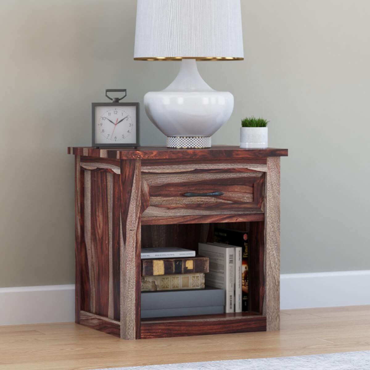 Jamaica Handcrafted Rustic Solid Wood 1 Drawer Nightstand