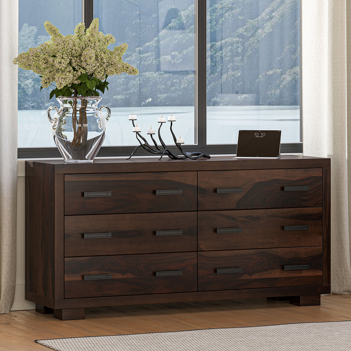 Virginia Rustic Solid Wood Modern Extra Long Dresser With Deep Drawers