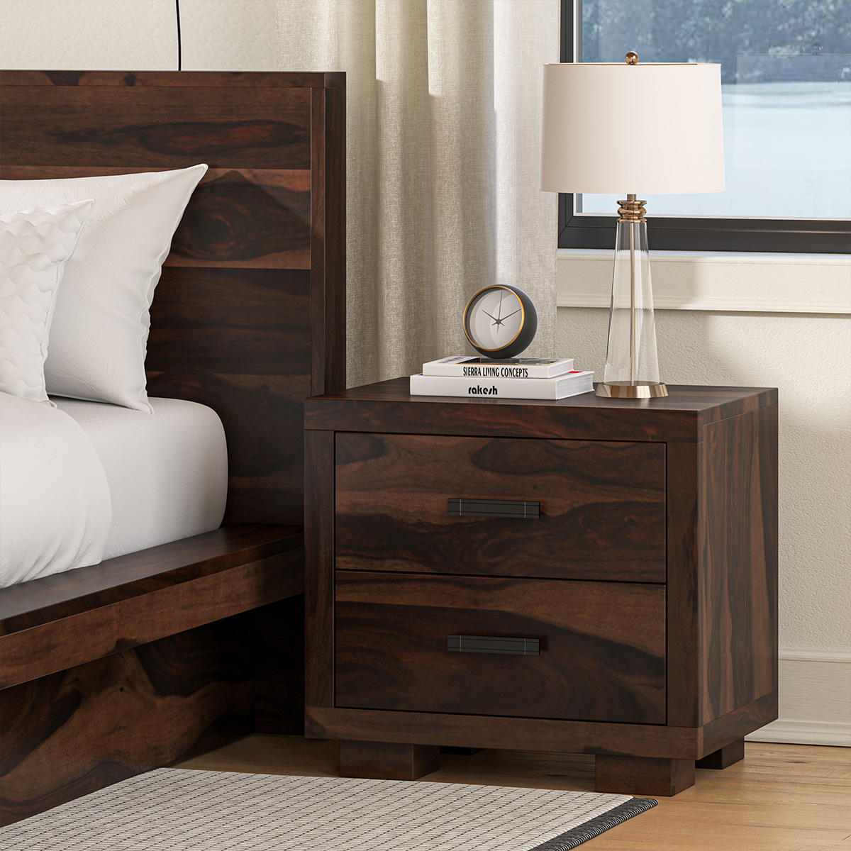 Virginia Modern Handcrafted Solid Wood 2 Drawer Nightstand