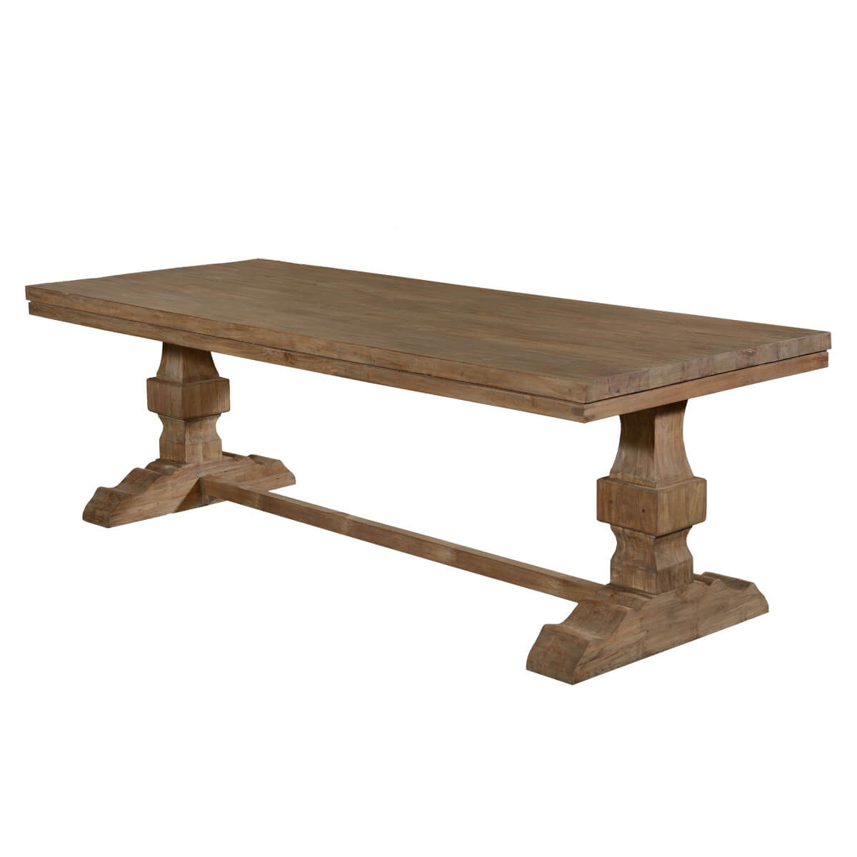 California Rustic Teak Trestle Base Farmhouse Dining Table