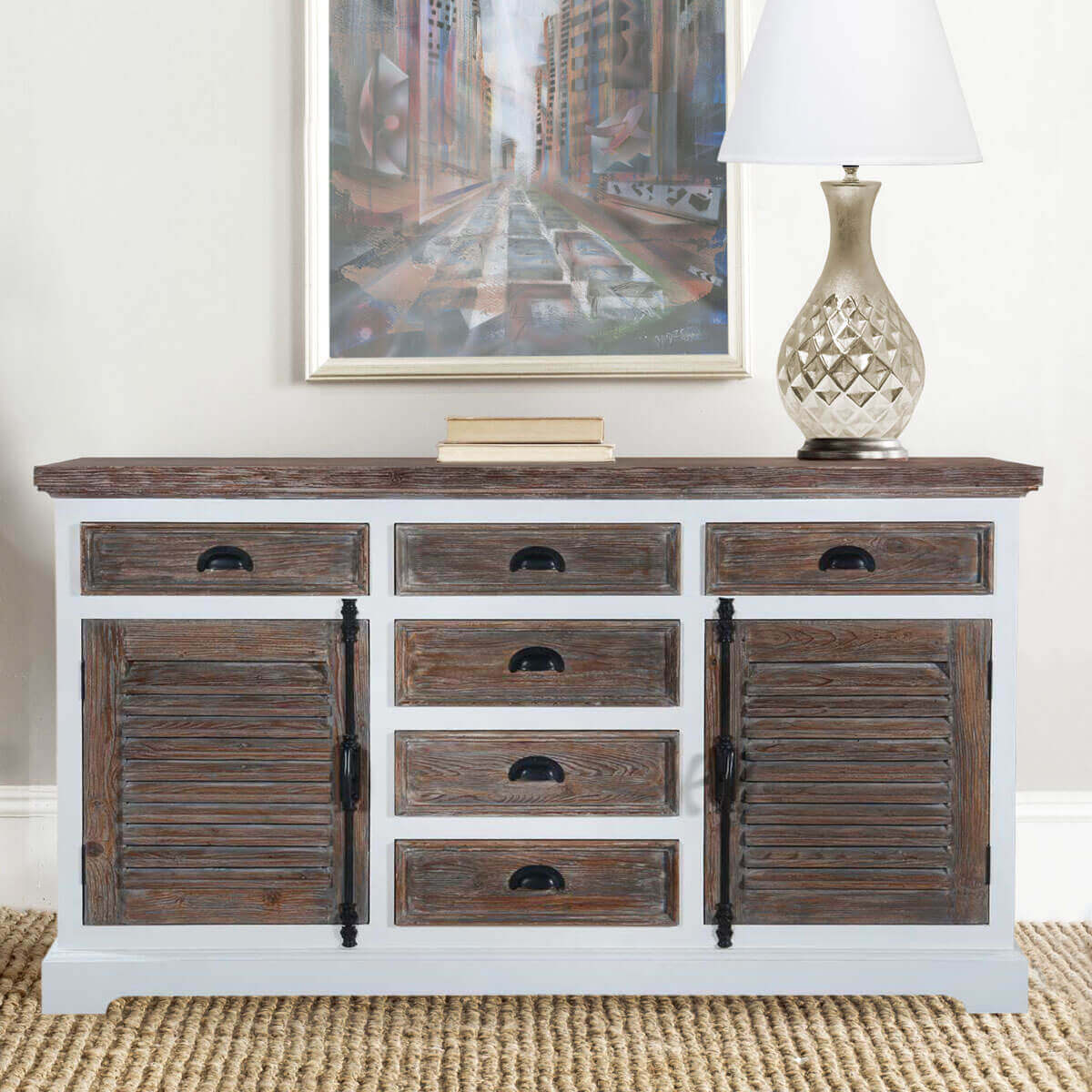 Danville Modern Solid Teak Wood 6 Drawer Large Sideboard