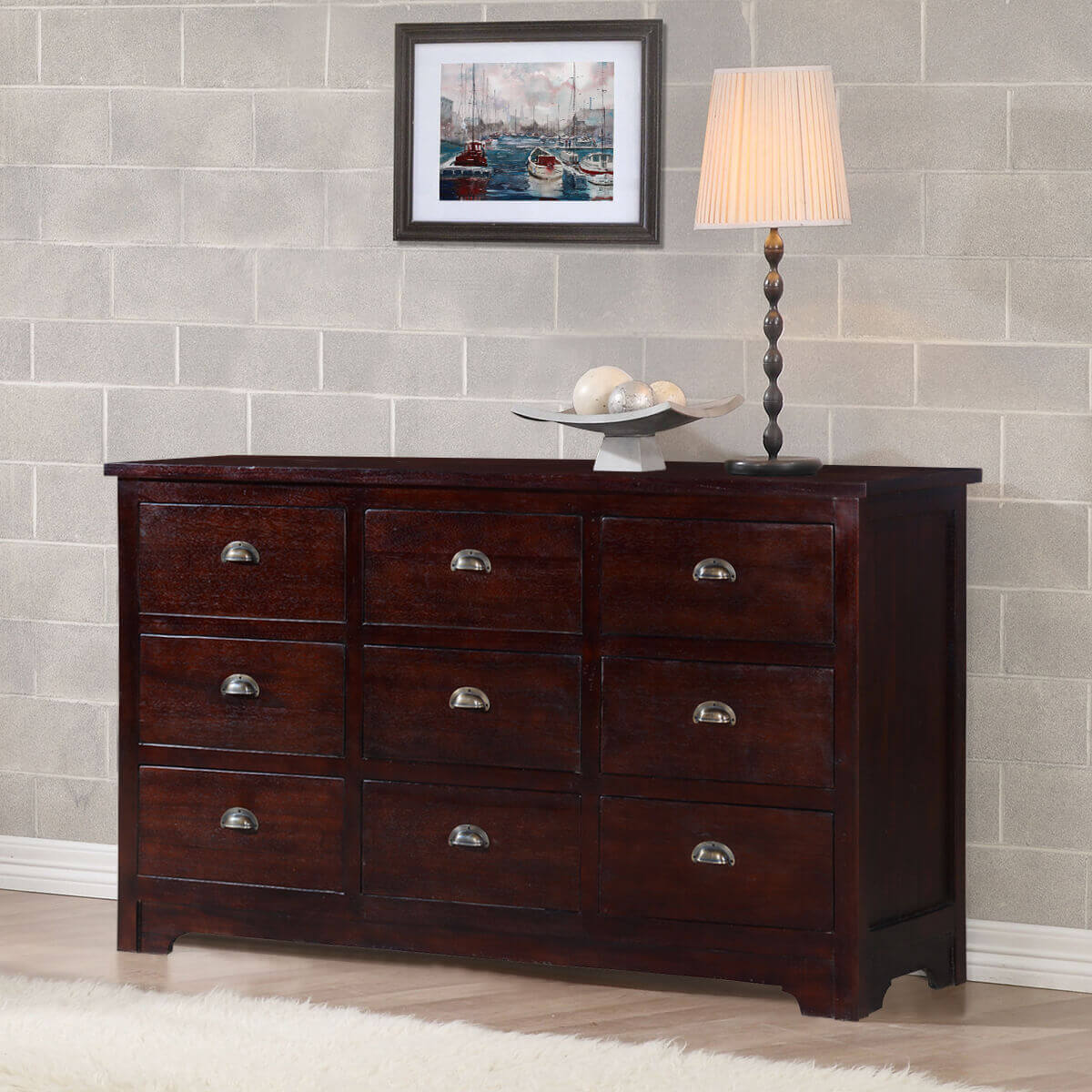 Octa Stylish Handcrafted Mahogany Wood 9 Drawer Triple Dresser