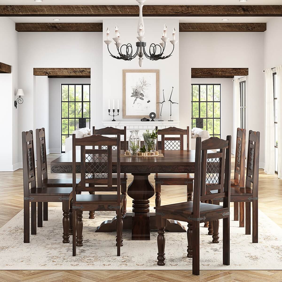 Florida Handcrafted Traditional Rosewood Square Dining Table Set