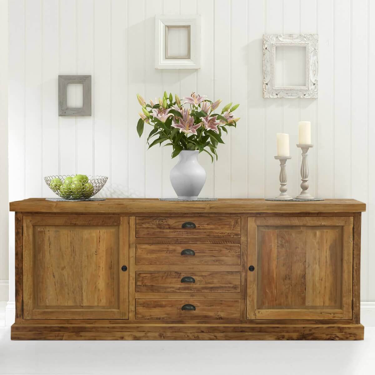 Centralia Rustic Reclaimed Teakwood 4 Drawer Large Sideboard Cabinet
