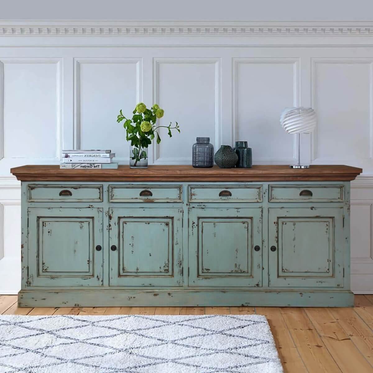 Scranton Ocean Blue Two Tone Solid Wood Extra Long Sideboard