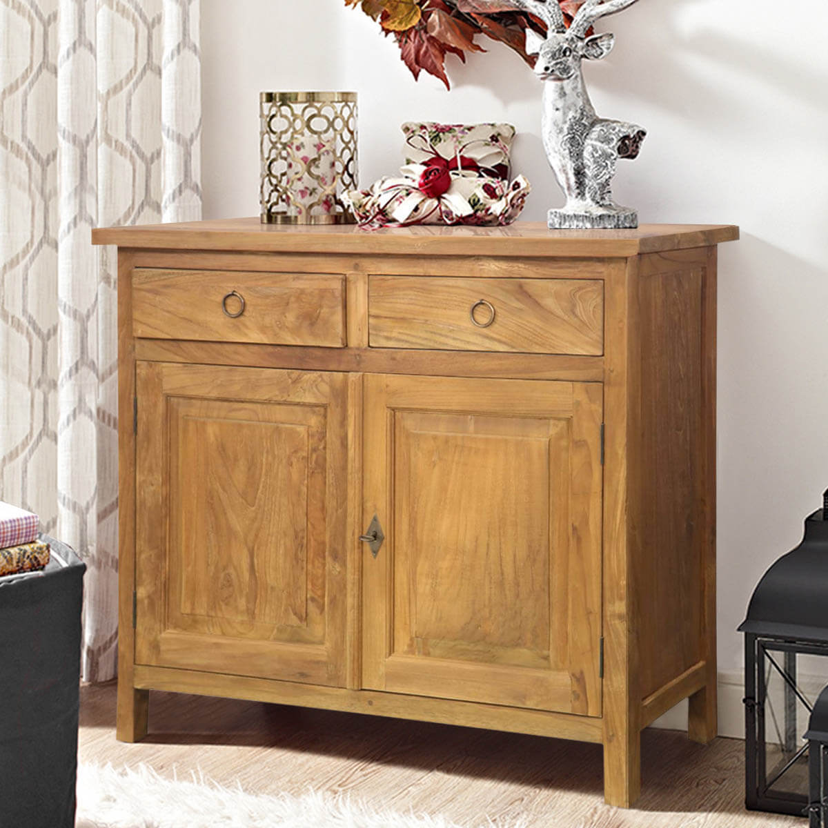 Hampton Classic Teak Wood 2 Drawer Rustic Buffet Cabinet